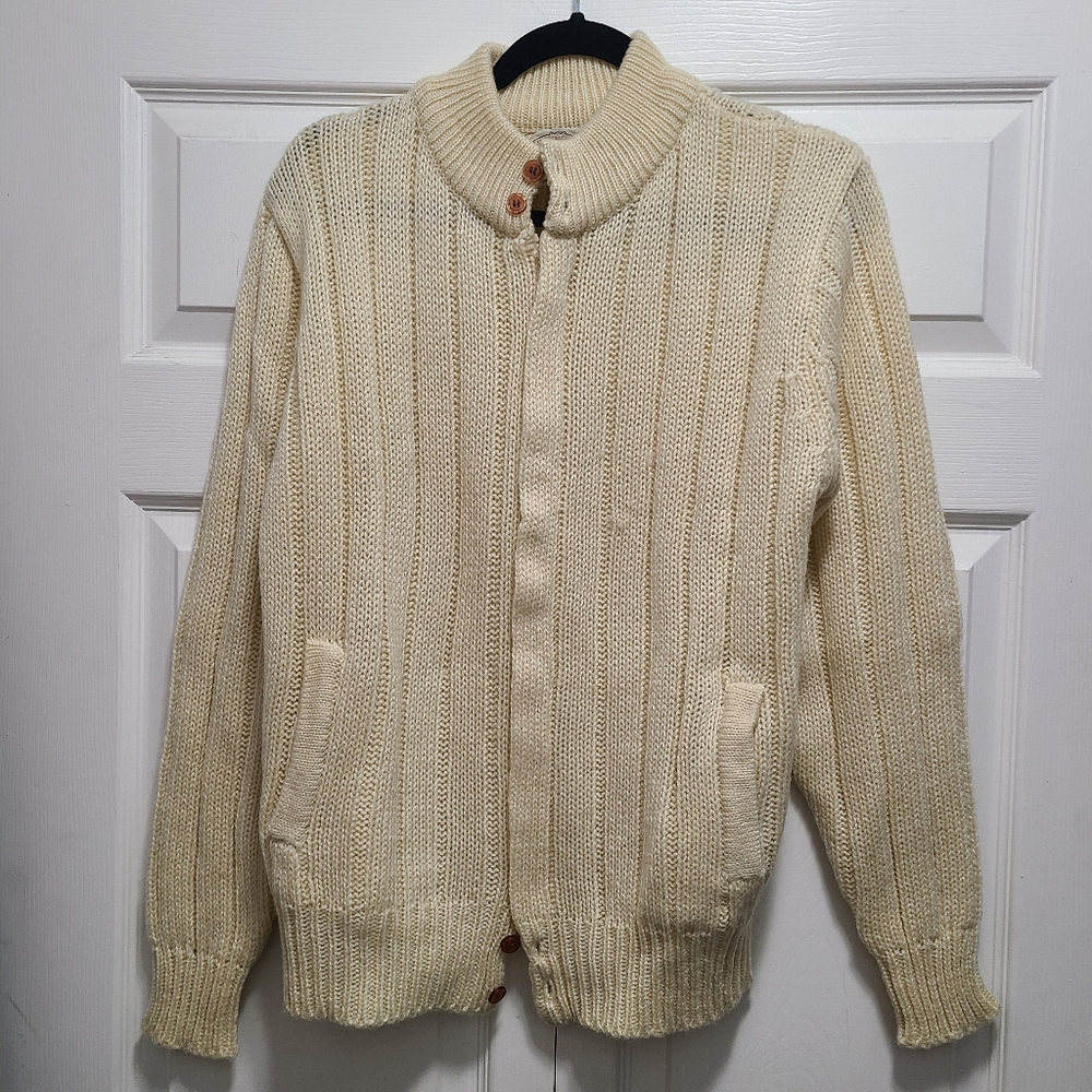 Vtg Hemingway‎ Point Cream Ribbed Cardigan Sweater M